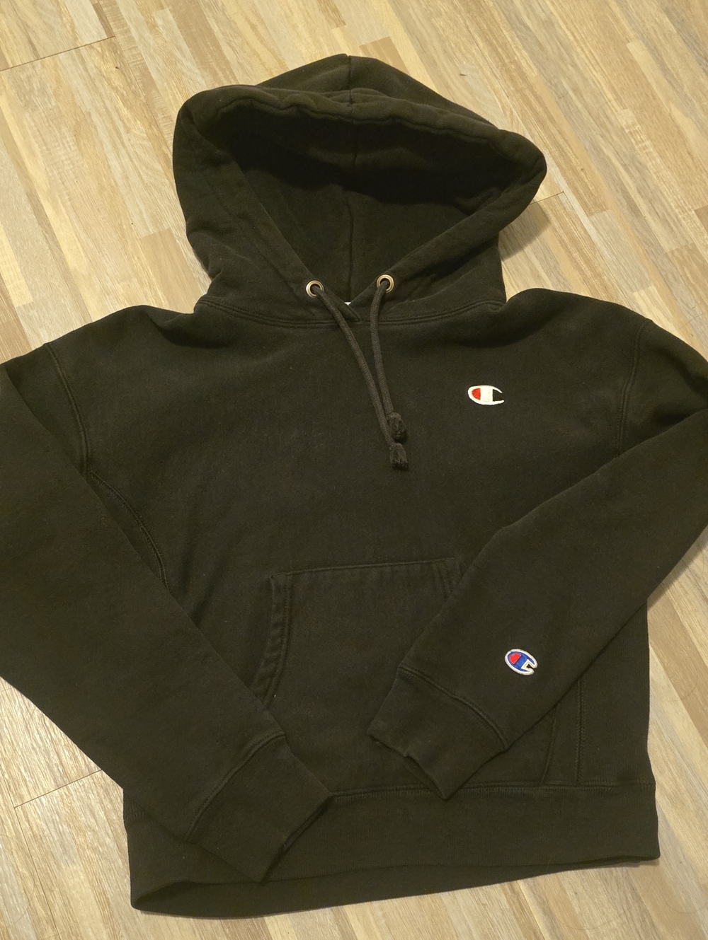Champion Women's Black Crewneck Hoodie with Signature C Logos